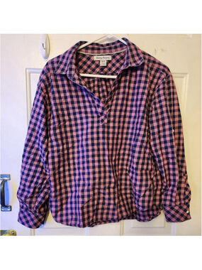 Tommy Bahama Blue Coral Gingham Flannel Blouse